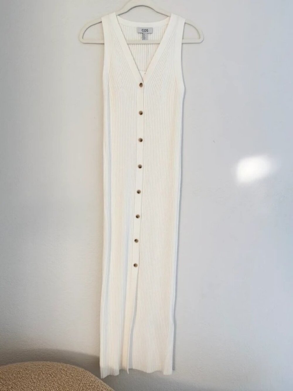 COS Cream Ribbed Knit Sleeveless Maxi Dress | Button Front | XS | New with Tags